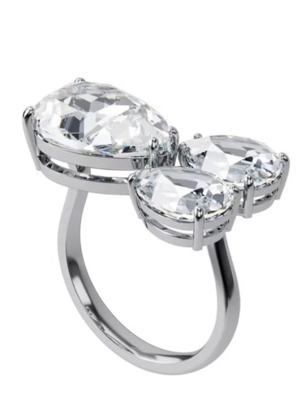 New in box Swarovski Large Tri Pear Shape Ring Size 52/6 Rhodium Plated